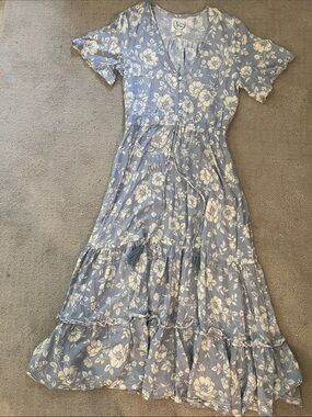 Sunday mi amor small Light Blue Floral Tiered Maxi midi  Dress